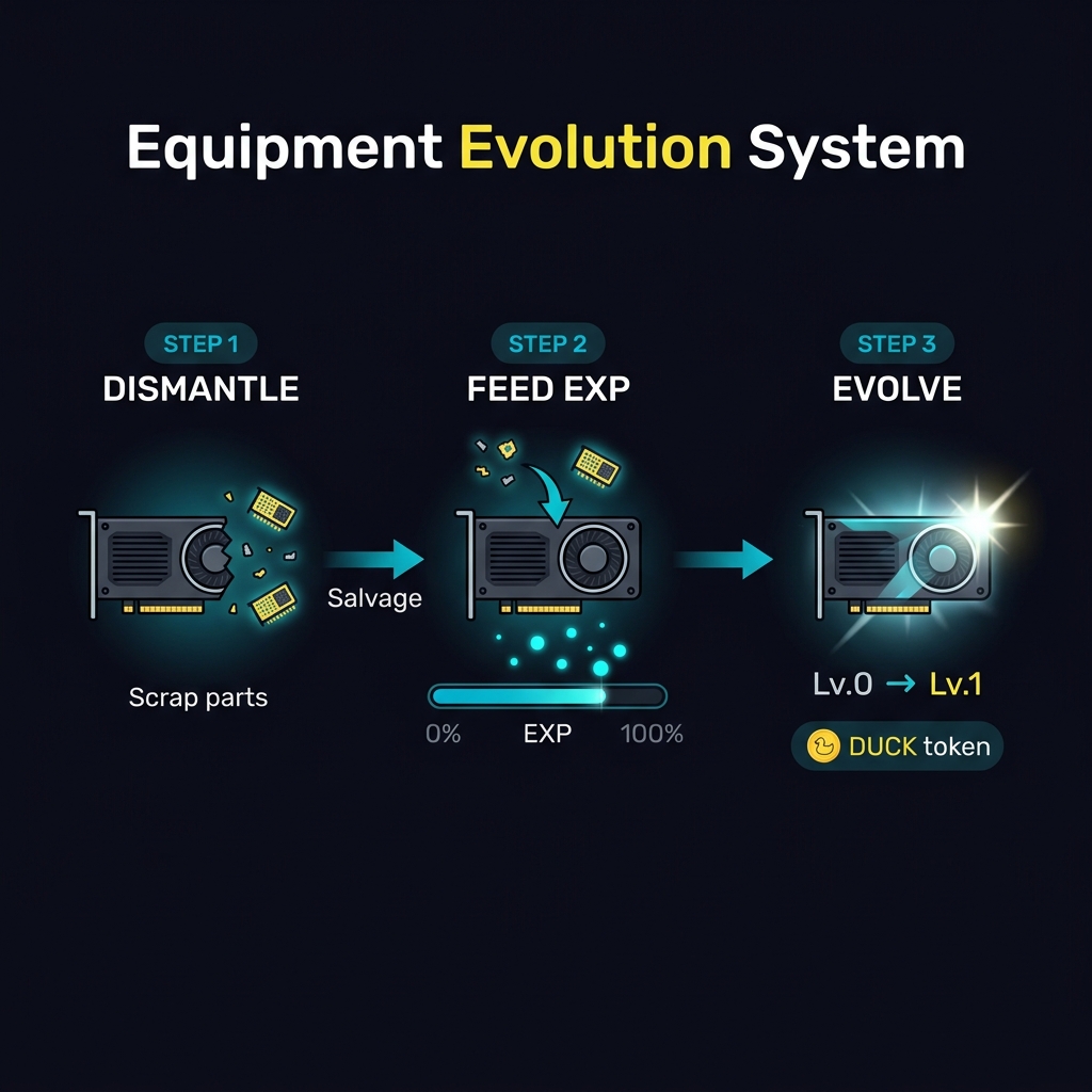 Equipment Evolution Flow: Dismantle → Feed EXP → Evolve
